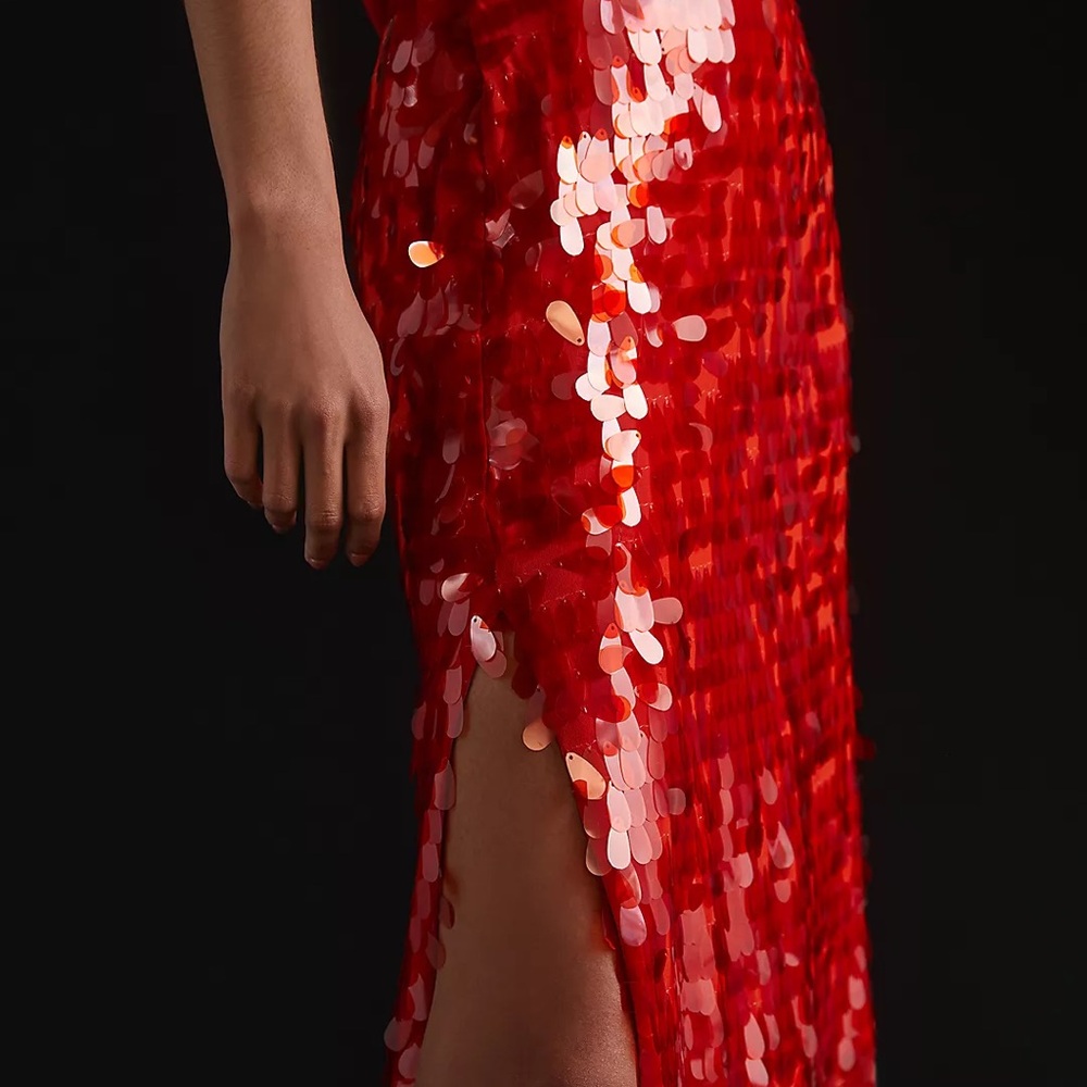 Anthropologie Maeve Red Sequin Skirt
